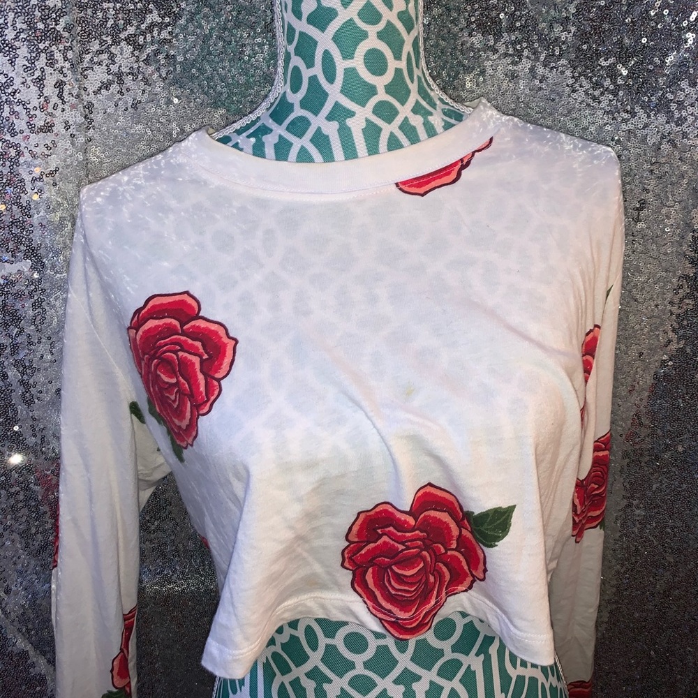 Pink rose long sleeve crop top